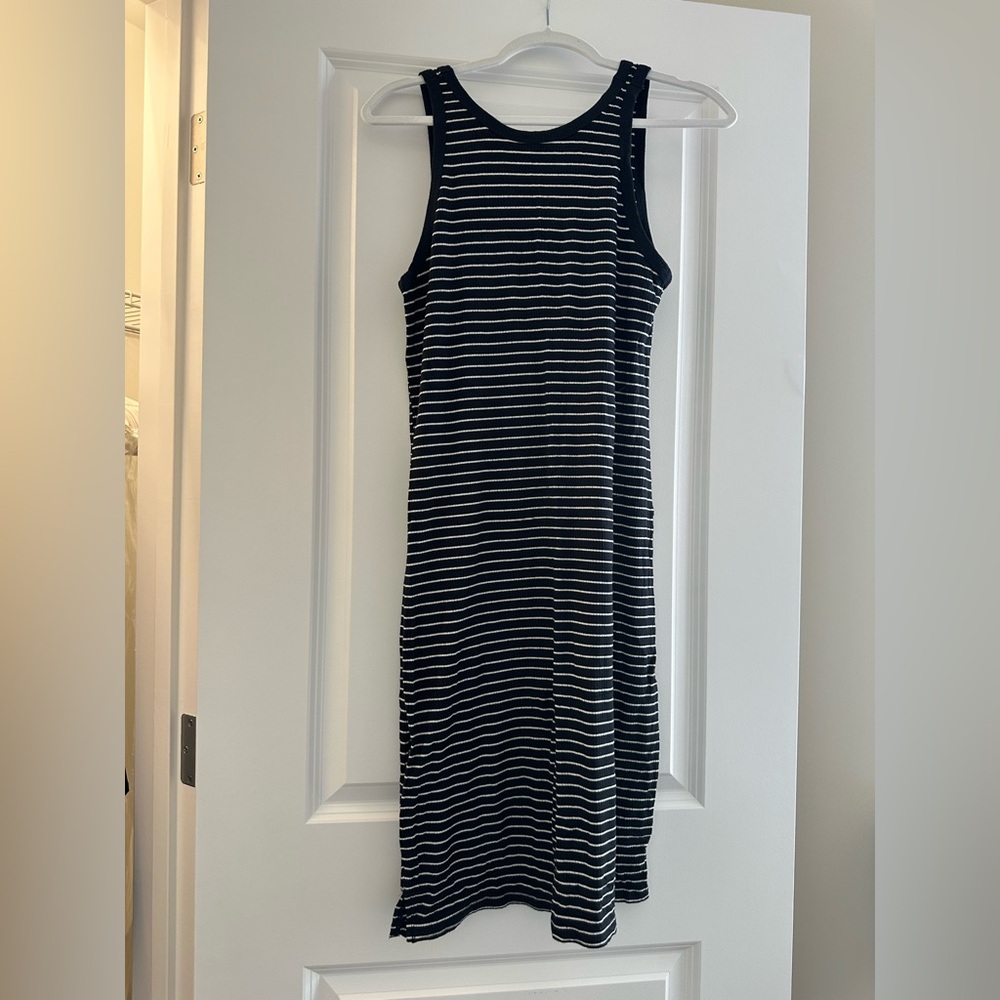 Abercrombie & Fitch Black and White Striped Midi Dress